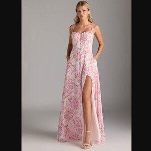 Azazie Holly Pink Abstract Watercolor Floral Bridesmaid Dress Size A10 (M)